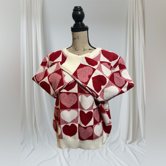 New Heart Pattern Knitted Pullover Sweater, Cotton Wool blend XL - Picture 7 of 12